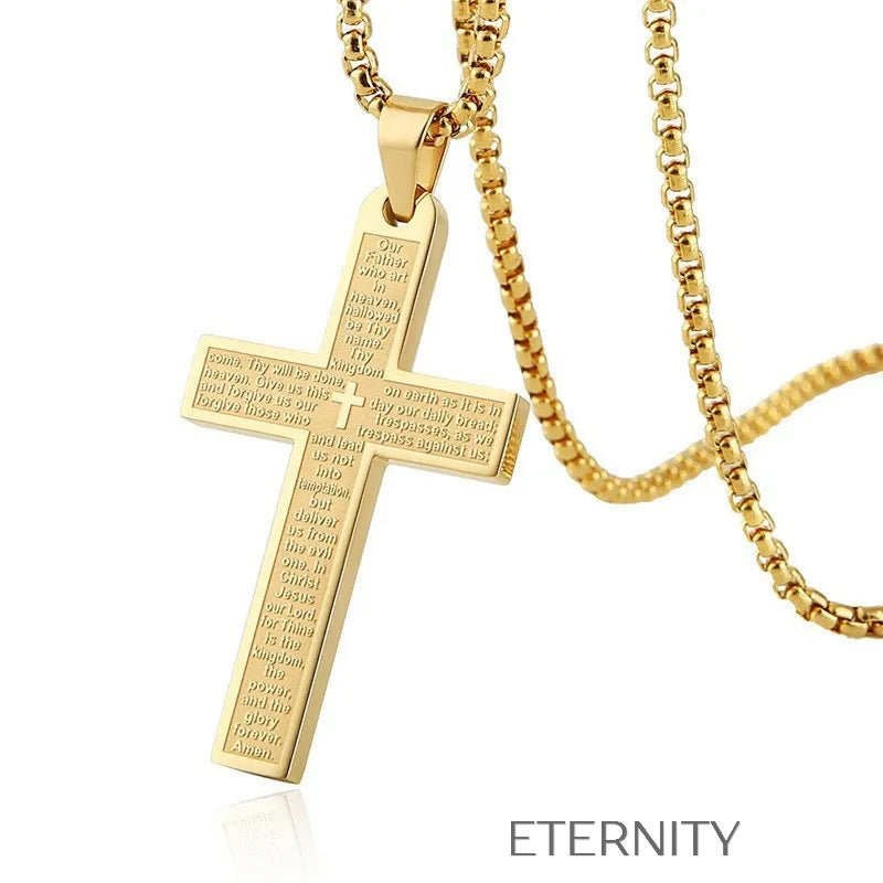 Collar Scripture Cross  Cadenas Negro 60cm Acero Inoxidable  ETERNITY