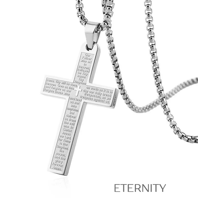 Collar Scripture Cross  Cadenas Negro 60cm Acero Inoxidable  ETERNITY