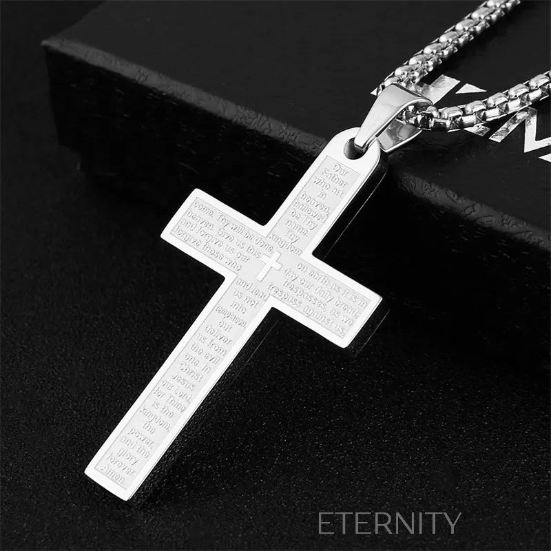 Collar Scripture Cross  Cadenas Negro 60cm Acero Inoxidable  ETERNITY