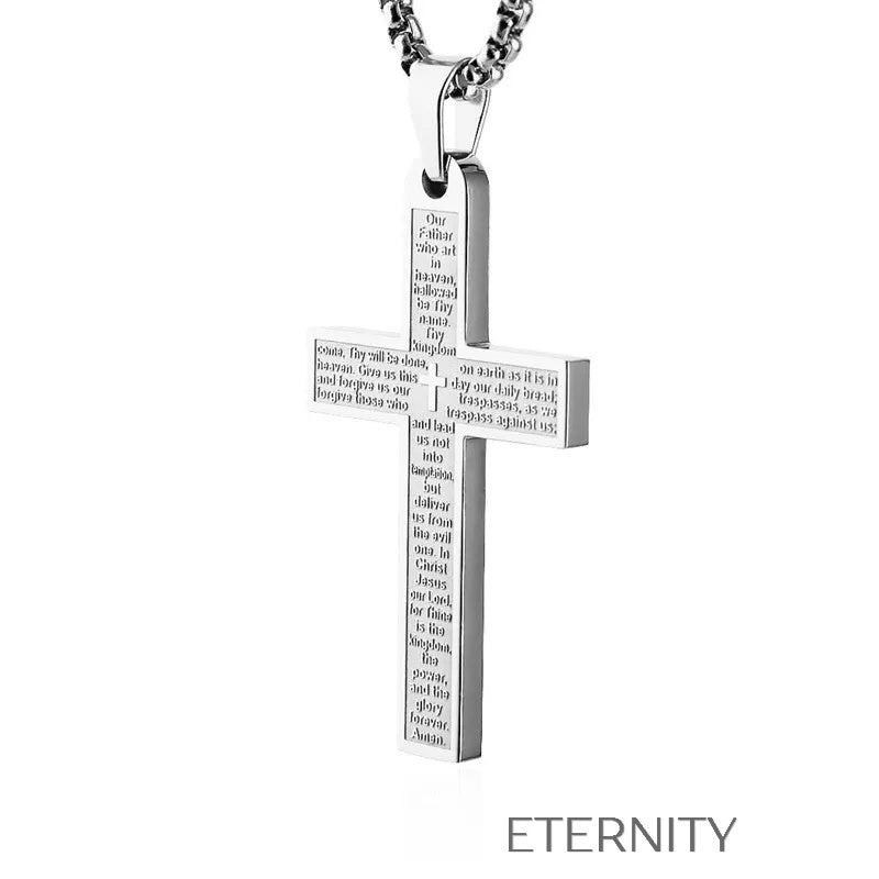 Collar Scripture Cross  Cadenas Negro 60cm Acero Inoxidable  ETERNITY