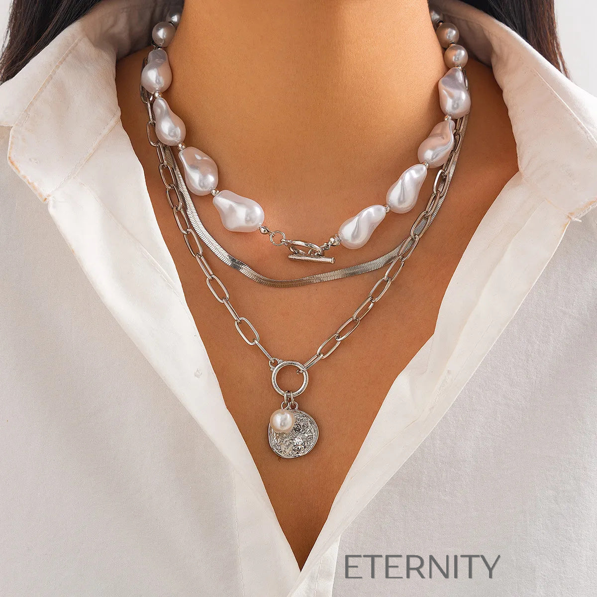 Collar Perlas Barrocas  Cadenas Dorado Unica Acero Inoxidable  ETERNITY