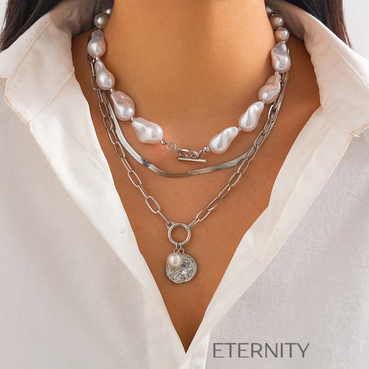 Collar Perlas Barrocas  Cadenas Dorado Unica Acero Inoxidable  ETERNITY