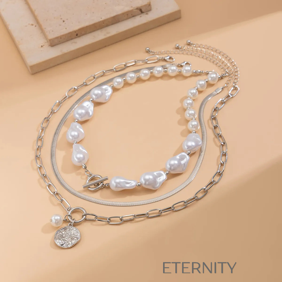 Collar Perlas Barrocas  Cadenas Dorado Unica Acero Inoxidable  ETERNITY