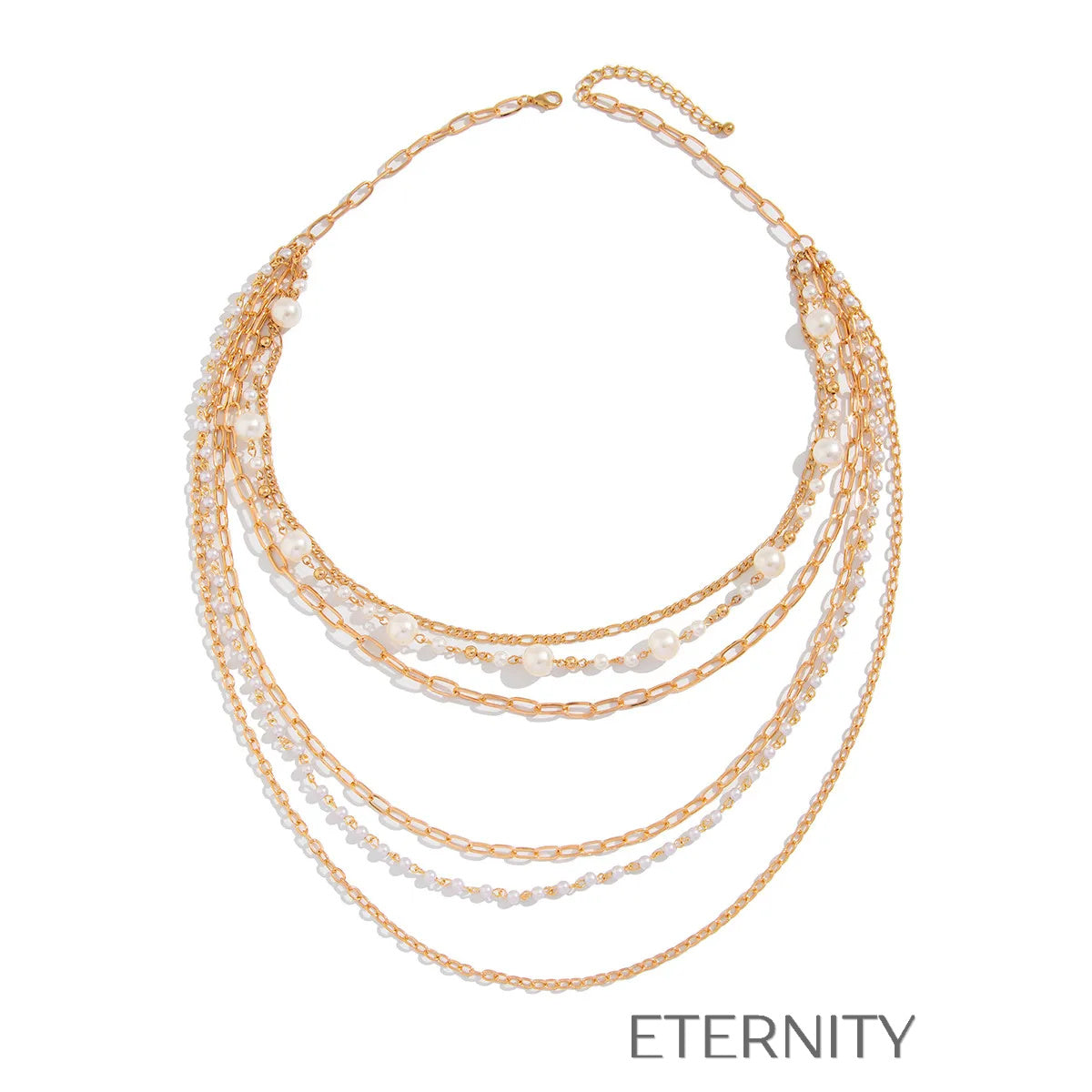 Maxicollar de Siete Capas con Perlas Barrocas y Cadenas de Eslabones  Cadenas Dorado Unica Acero Inoxidable  ETERNITY