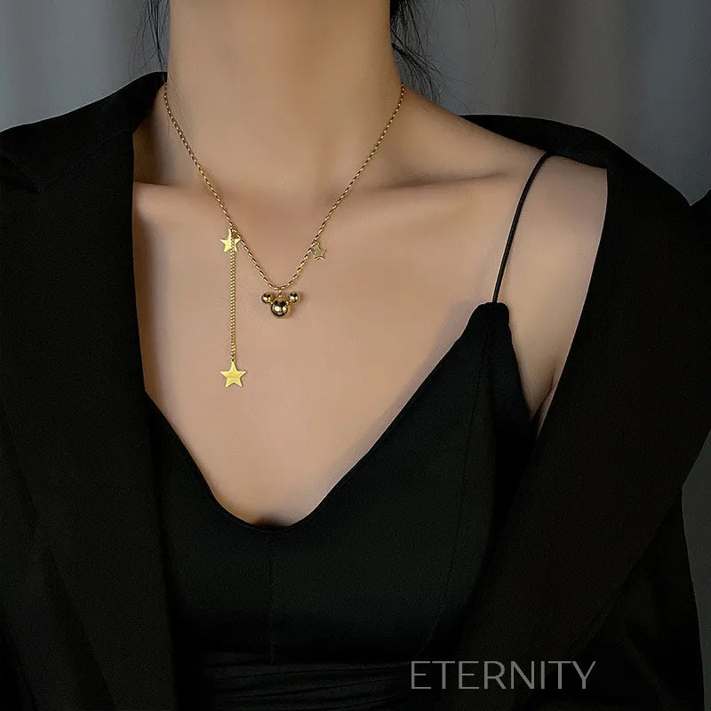 Collar Mickey Magic con Estrellas Colgantes  Cadenas Dorado Unica Acero Inoxidable  ETERNITY