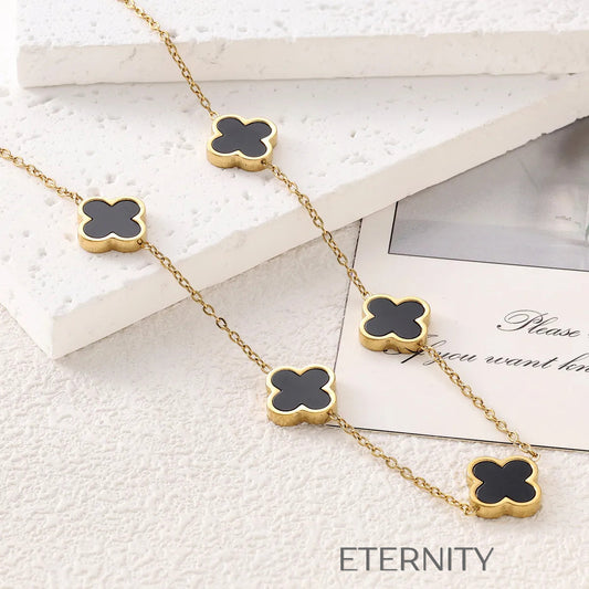 Collar Midnight Clover con Motivos de Trébol de Cuatro Hojas  Cadenas Negro Unica Acero Inoxidable  ETERNITY