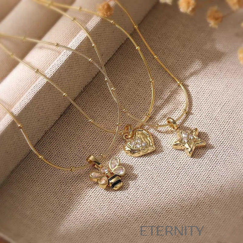 Collares Nectar & Light con Dijes de Cristal  Cadenas Dorado Unica Acero Inoxidable  ETERNITY