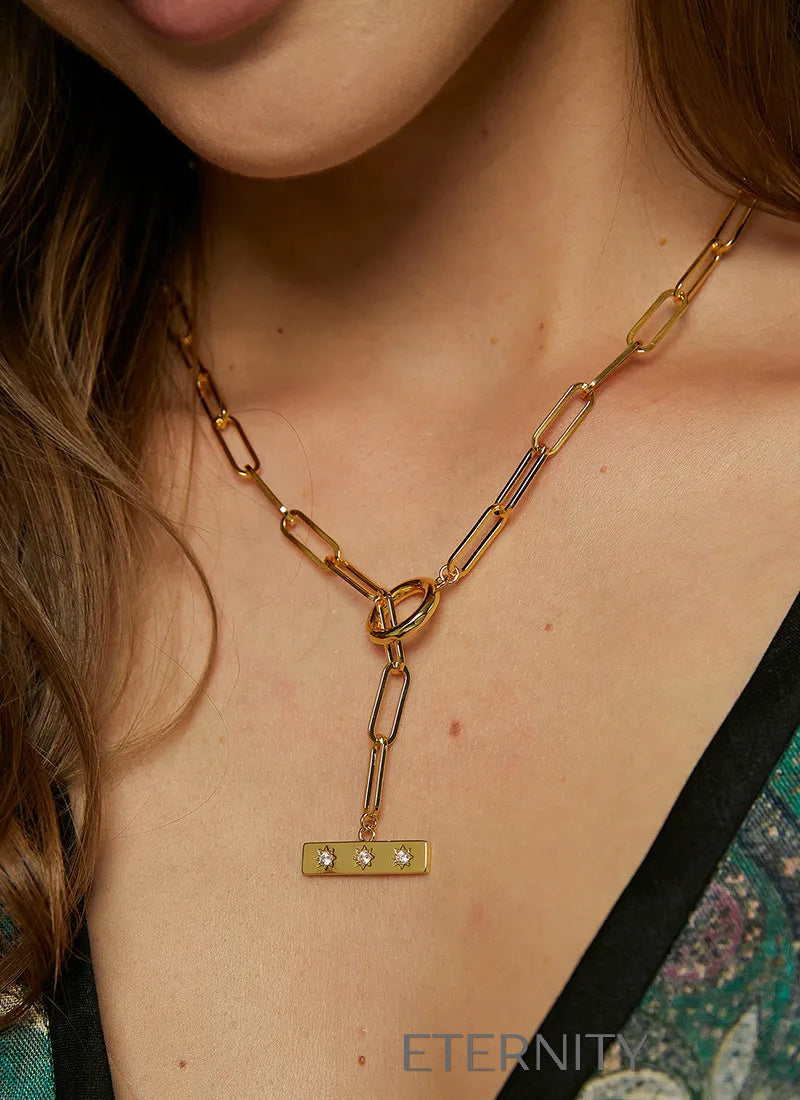 Collar Stellar Link Estilo Corbatín en Oro  Cadenas Dorado Unica Acero Inoxidable  ETERNITY