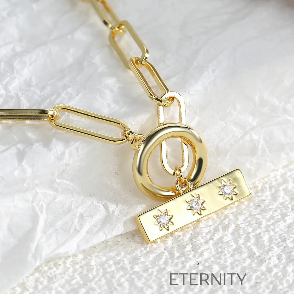 Collar Stellar Link Estilo Corbatín en Oro  Cadenas Dorado Unica Acero Inoxidable  ETERNITY