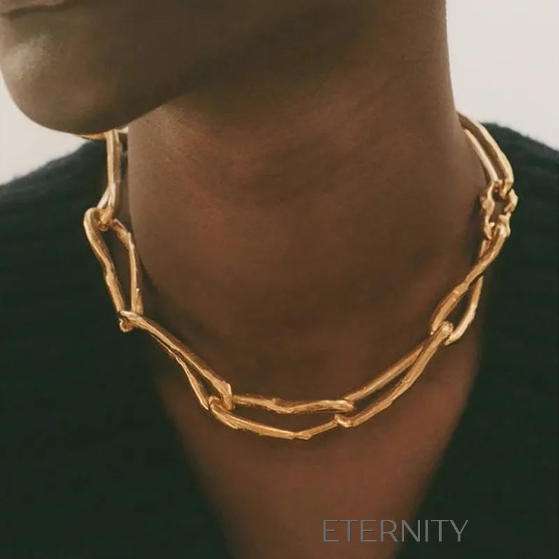 Collar Liquid Link de Diseño Orgánico Oro y Plata  Cadenas Dorado Unica Acero Inoxidable  ETERNITY