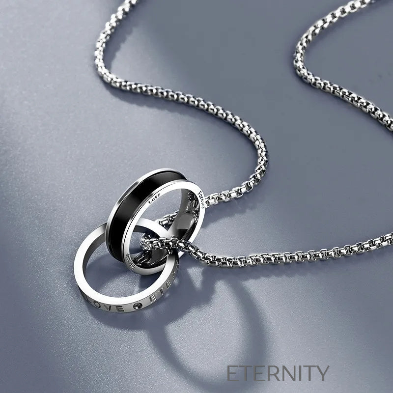 Collar Eternal Bond de Anillos Entrelazados  Cadenas Plateado 60cm Acero Inoxidable  ETERNITY