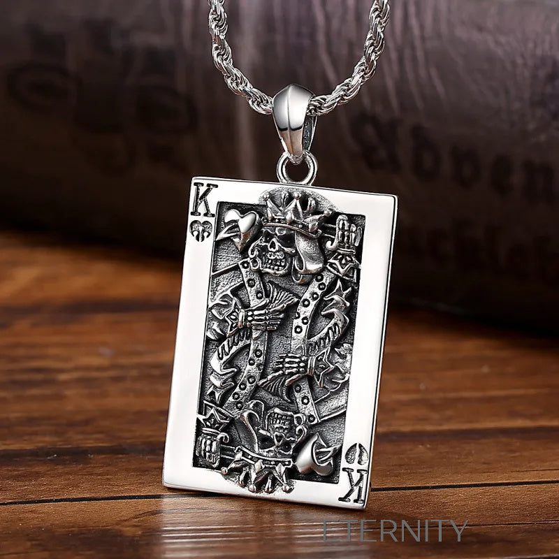 Collar Masculino King of Hearts con Dije de Carta de Póker y Cadena de Cuerda  Cadenas Plateado Unica Acero Inoxidable  ETERNITY