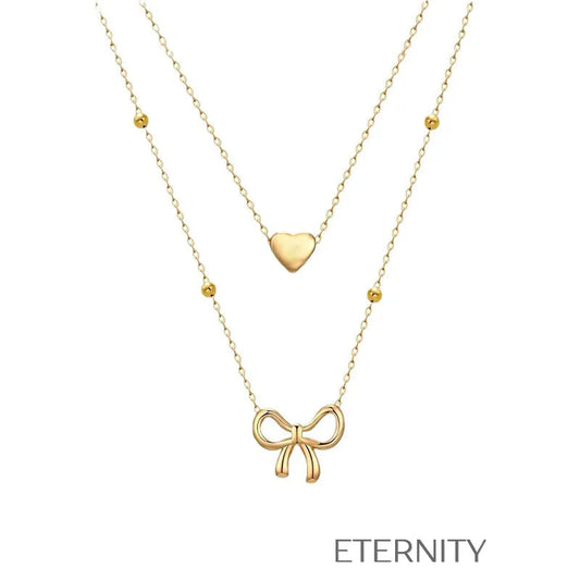 Collar Doble Coquette Love Corazón y Lazo  Cadenas Dorado Unica Acero Inoxidable  ETERNITY