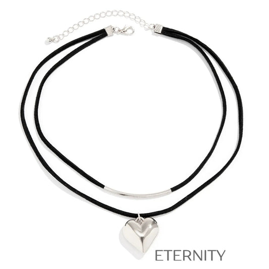 Collar de Doble Cordón L'Amour con Dije de Corazón Escultural  Cadenas Dorado Unica Acero Inoxidable  ETERNITY