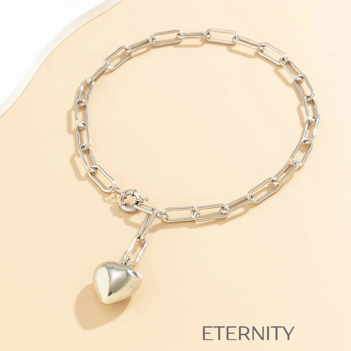 Collar Bold Heart de Plata  Cadenas Dorado Unica Acero Inoxidable  ETERNITY
