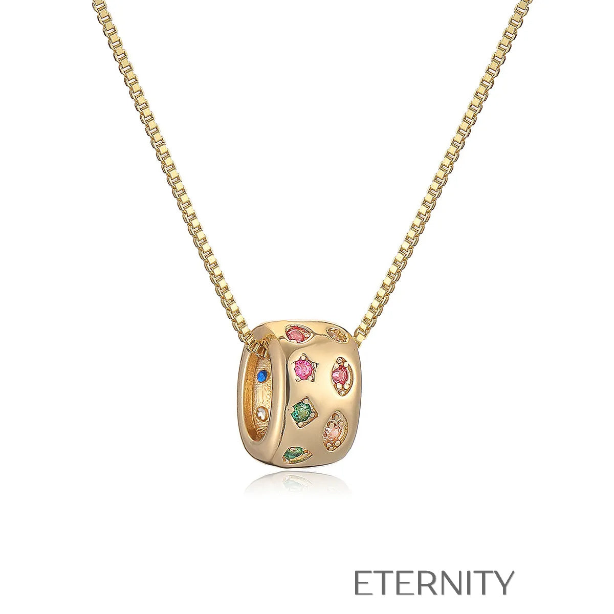 Collar de Cadena Veneciana con Dije de Cilindro Radiant Charm y Cristales Multicolor  Cadenas Dorado Unica Acero Inoxidable  ETERNITY
