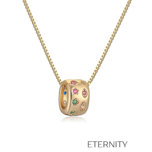 Collar de Cadena Veneciana con Dije de Cilindro Radiant Charm y Cristales Multicolor  Cadenas Dorado Unica Acero Inoxidable  ETERNITY