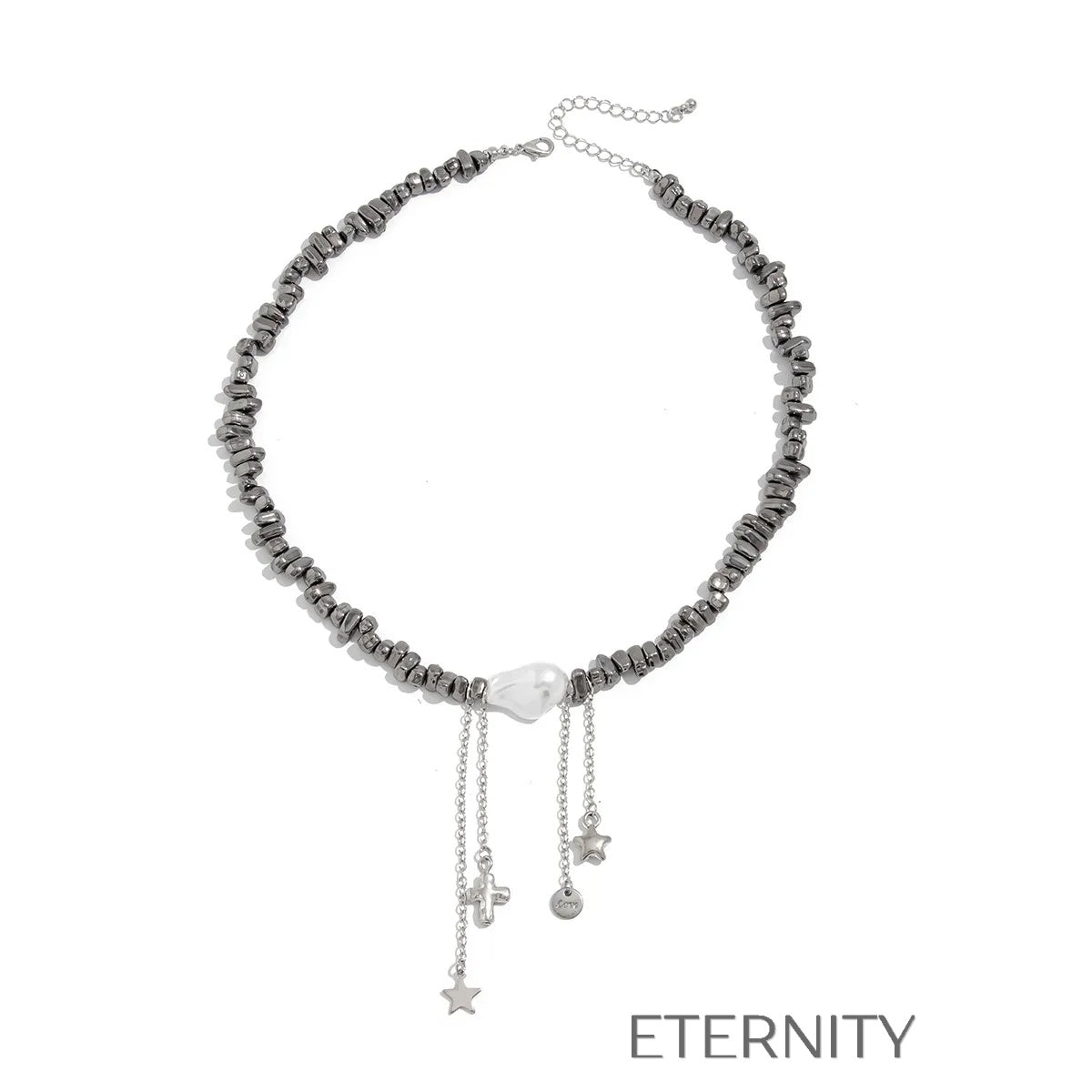Collar Hematite Soul Perla y Dijes  Cadenas Plateado Unica Acero Inoxidable  ETERNITY