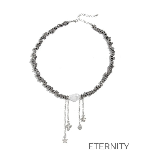 Collar Hematite Soul Perla y Dijes  Cadenas Plateado Unica Acero Inoxidable  ETERNITY