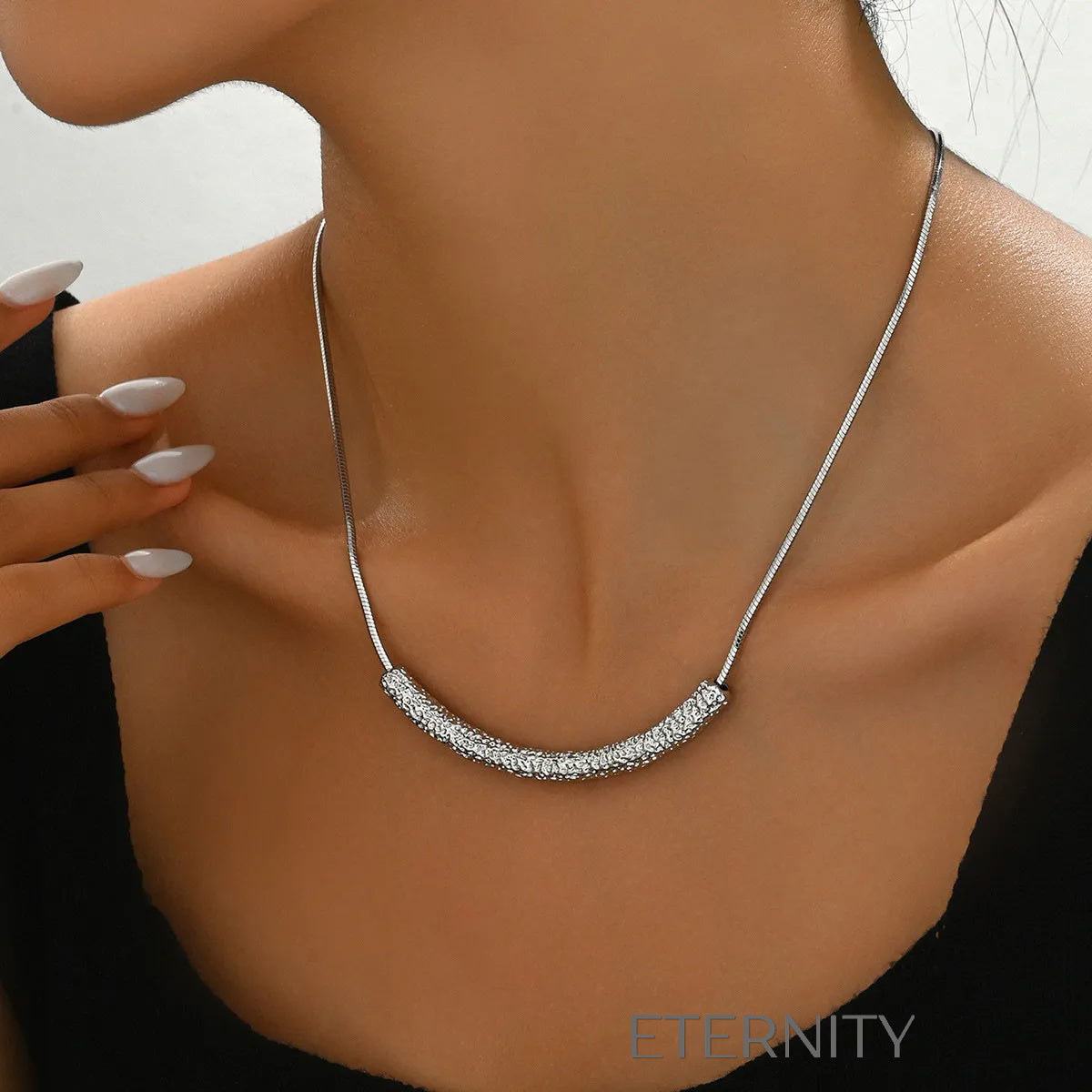 Collar Moonlight Bar de Cadena Snake  Cadenas Plateado Unica Acero Inoxidable  ETERNITY