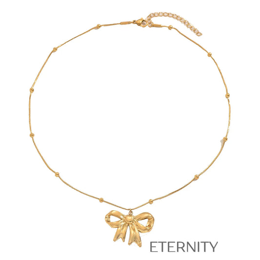 Collar Ribbon Charm con Lazo de Textura Fluida en Oro y Plata  Cadenas Dorado Unica Acero Inoxidable  ETERNITY
