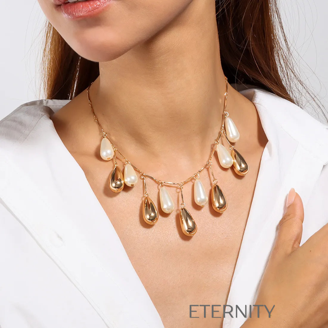 Collar Nacre Flow Perlas  Cadenas Dorado Unica Acero Inoxidable  ETERNITY