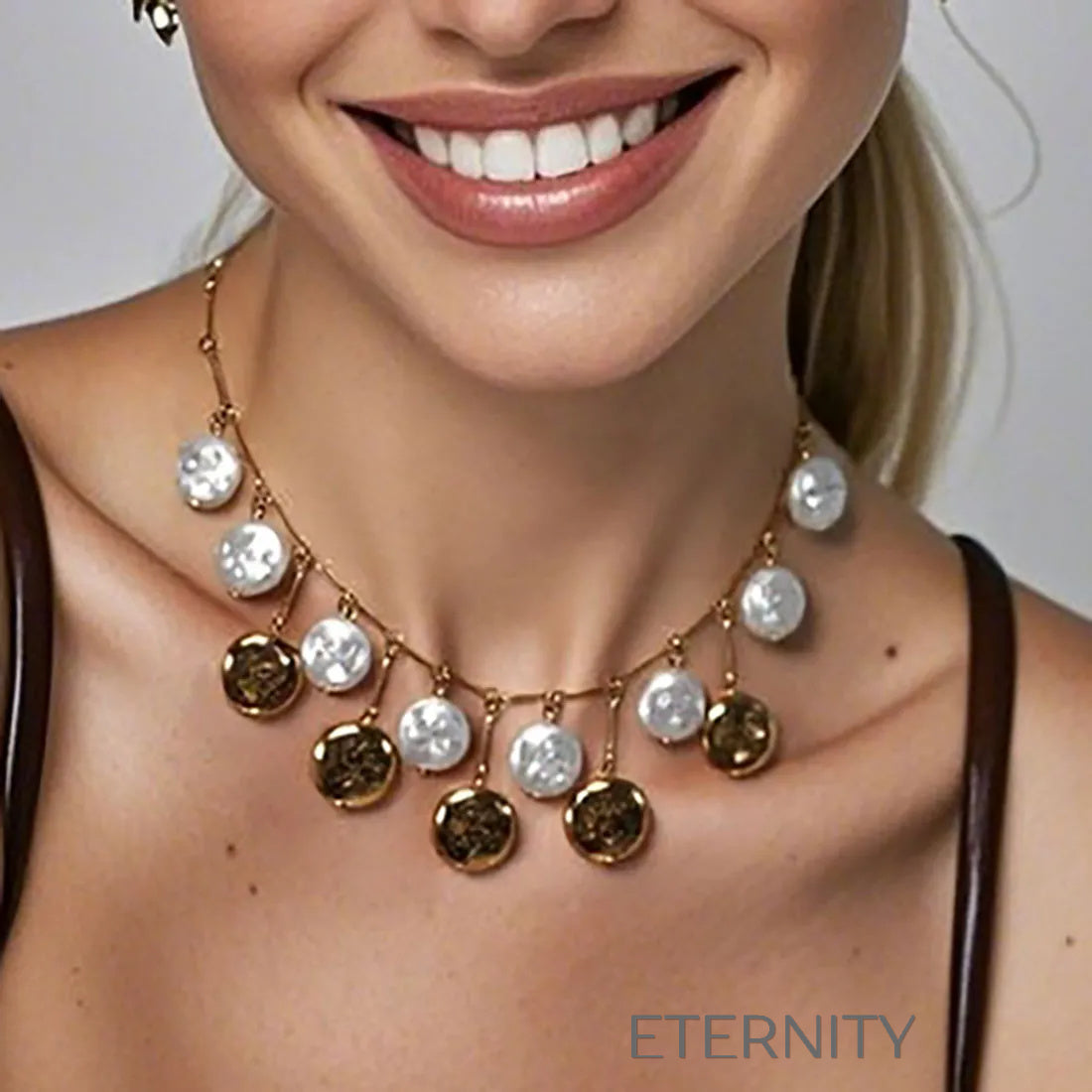 Collar Nacre Flow Perlas  Cadenas Dorado Unica Acero Inoxidable  ETERNITY