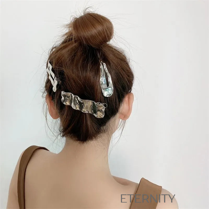 Broches metálicos texturizados modernos y elegantes Hair Clip Plateado Unica Acero Inoxidable  ETERNITY
