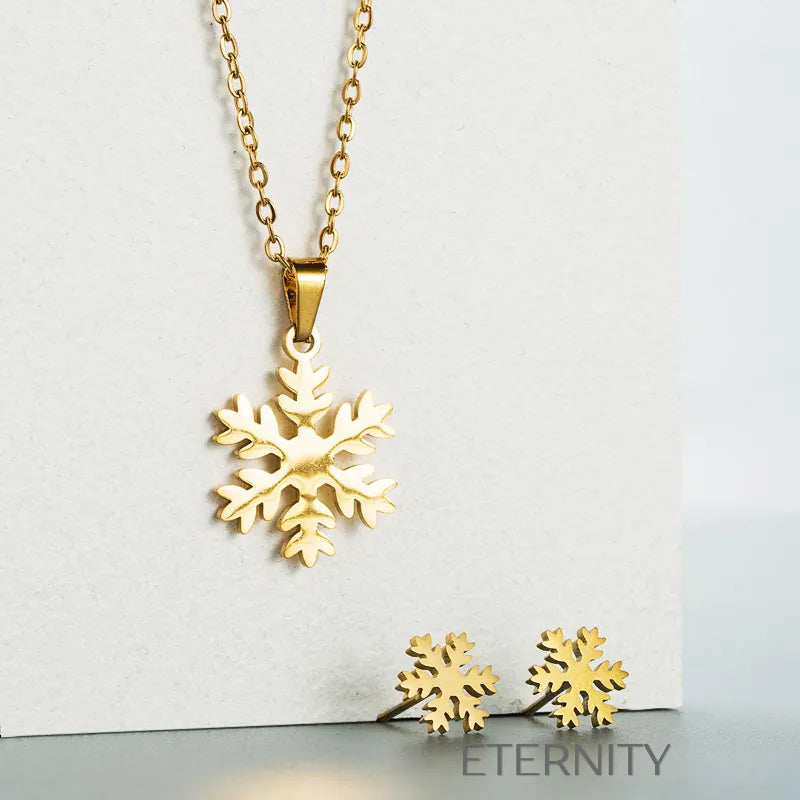 Set de Joyería Winter Frost con Collar y Zarcillos de Copo de Nieve en Oro  Set Dorado Unica Acero Inoxidable  ETERNITY