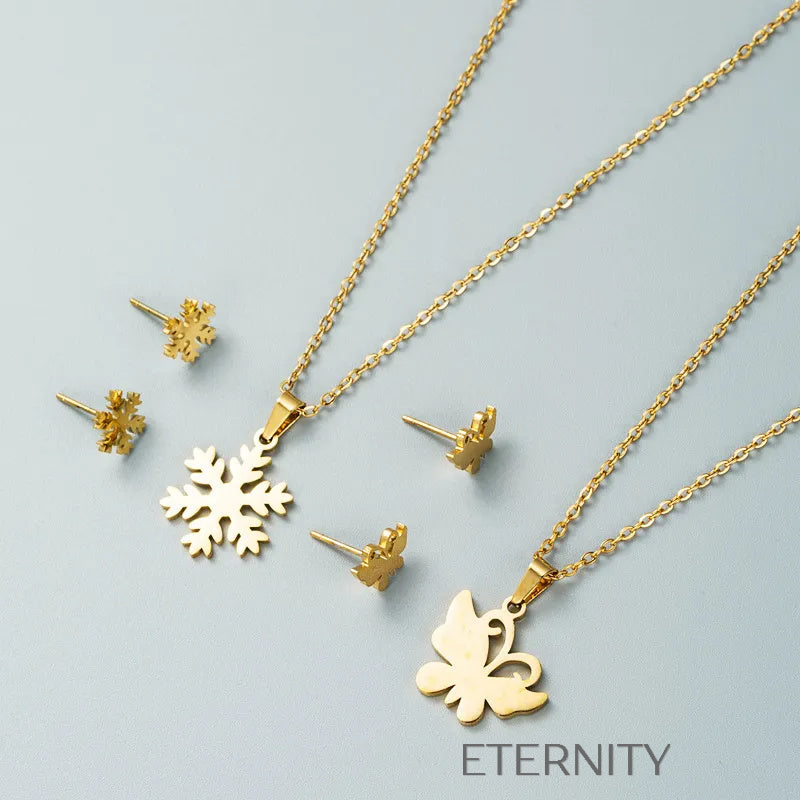 Set de Joyería Winter Frost con Collar y Zarcillos de Copo de Nieve en Oro  Set Dorado Unica Acero Inoxidable  ETERNITY