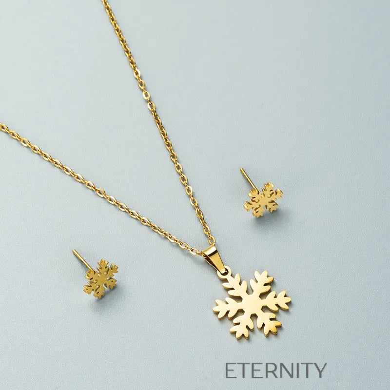 Set de Joyería Winter Frost con Collar y Zarcillos de Copo de Nieve en Oro  Set Dorado Unica Acero Inoxidable  ETERNITY