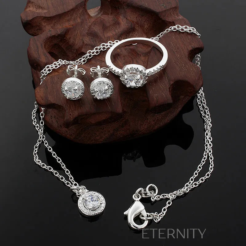Set de Joyería de Plata con Cristales Solitarios  Set Plateado Unica Acero Inoxidable  ETERNITY