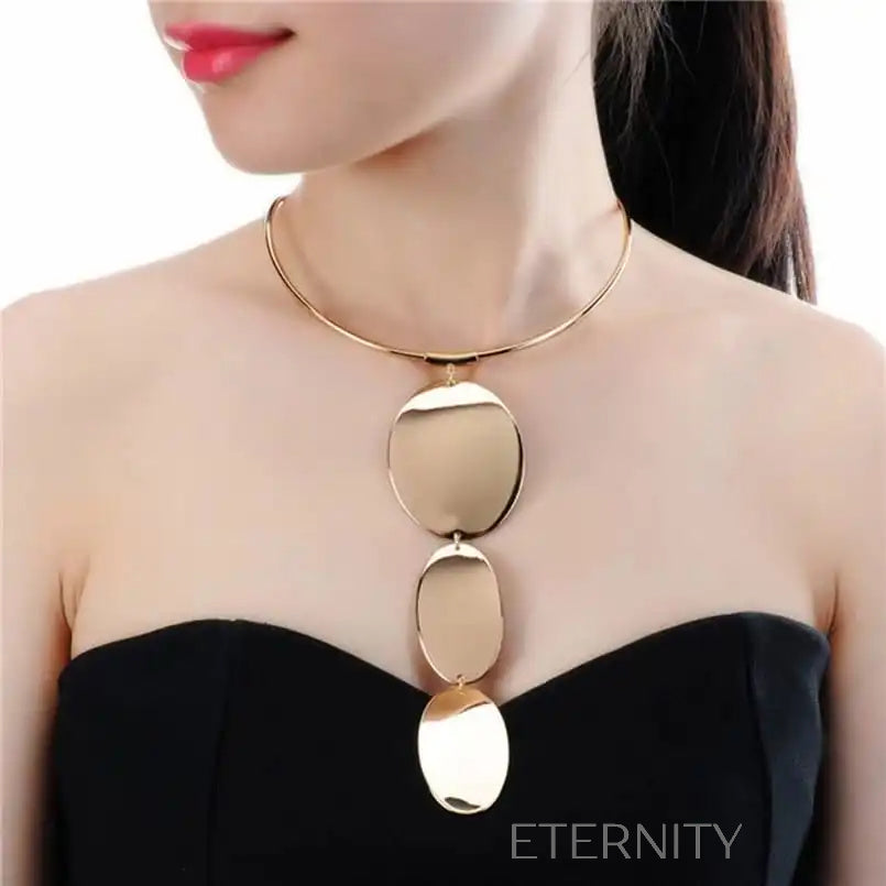 Gargantilla Geometric Eclipse Discos  Set Dorado Unica Acero Inoxidable  ETERNITY