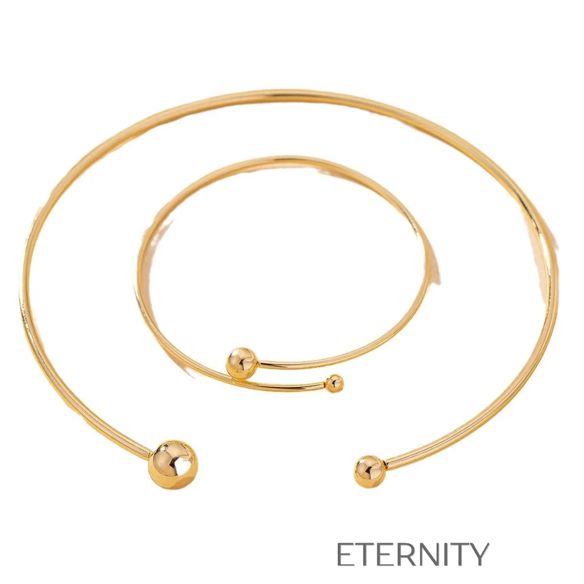 Conjunto Orbital Harmony de Gargantilla y Pulsera Rígida con Esferas en Acero  Set Dorado Unica Acero Inoxidable  ETERNITY