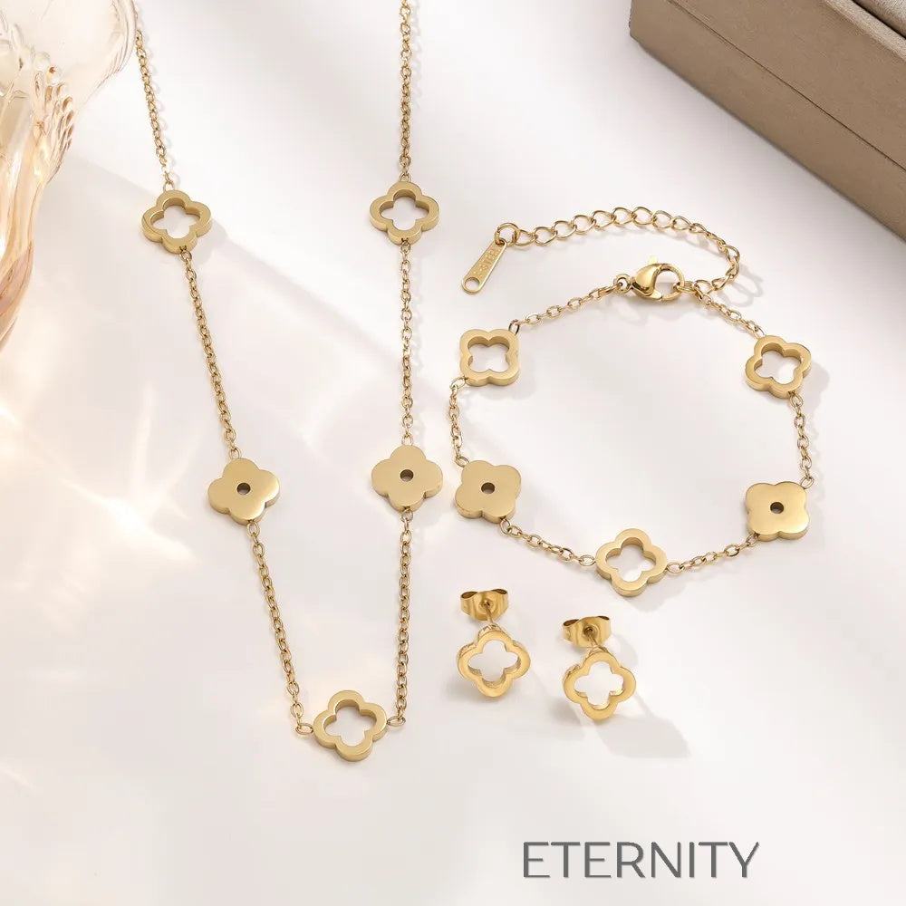 Set Lucky Clover  Set Dorado Unica Acero Inoxidable  ETERNITY