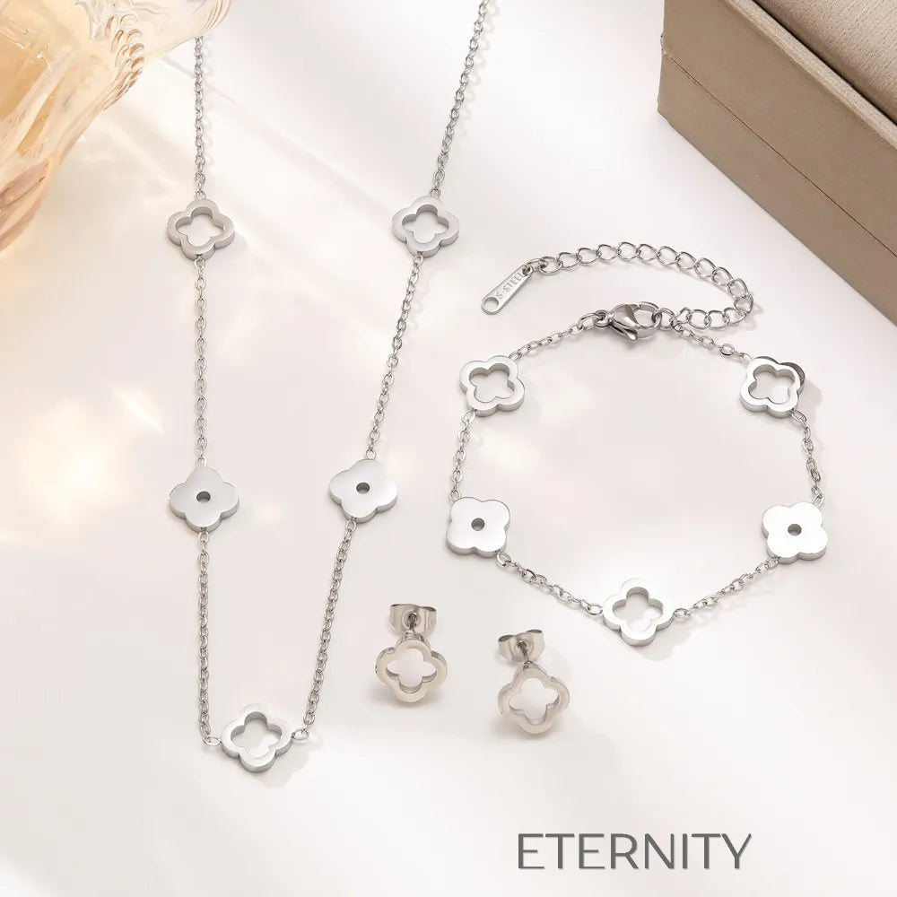 Set Lucky Clover  Set Dorado Unica Acero Inoxidable  ETERNITY