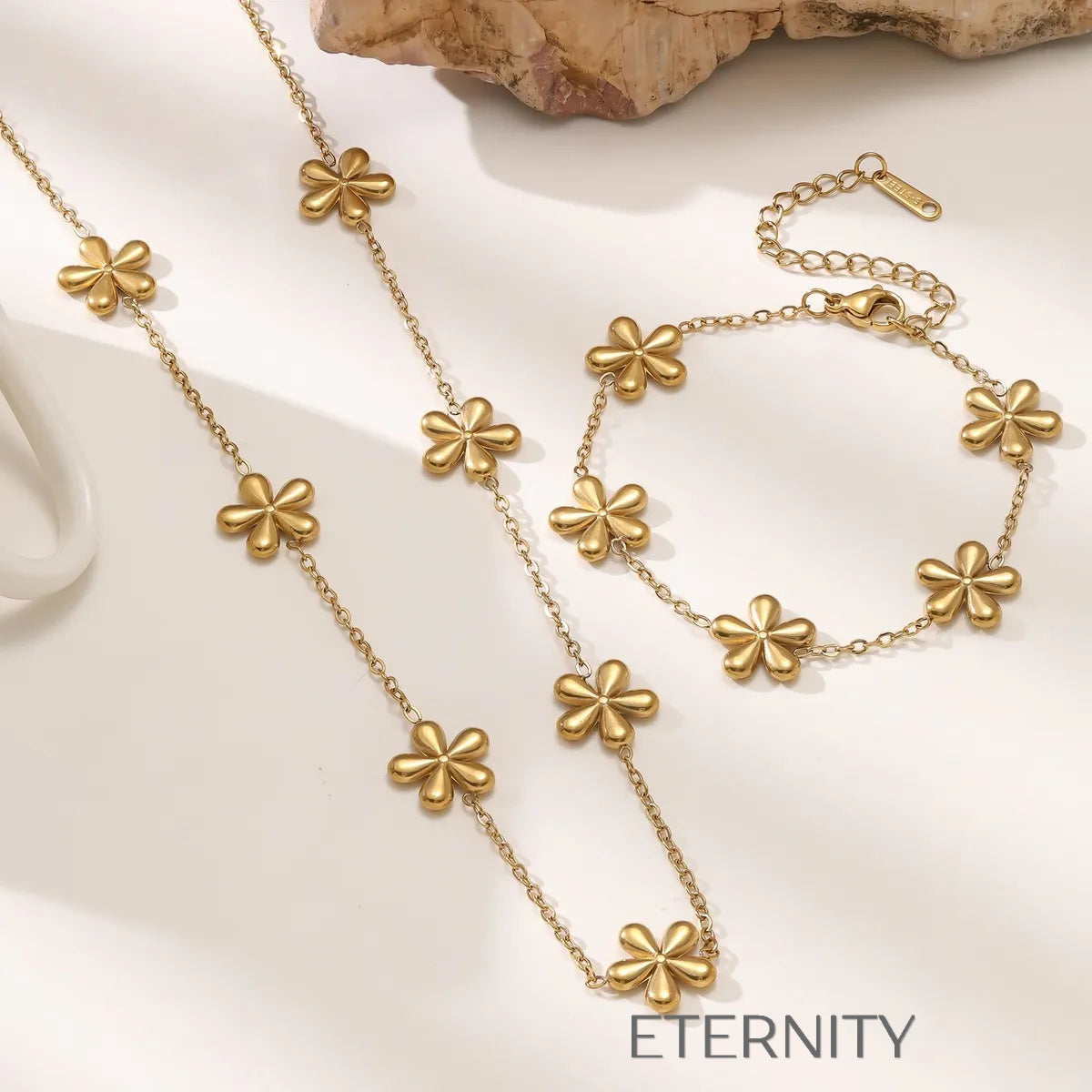 Set Nacre Flow Perlas  Set Dorado Unica Acero Inoxidable  ETERNITY