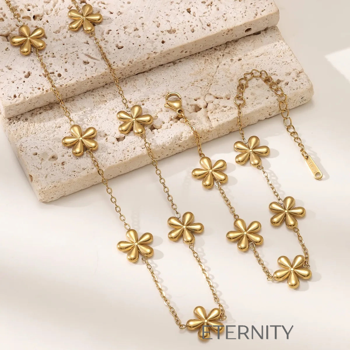 Set Nacre Flow Perlas  Set Dorado Unica Acero Inoxidable  ETERNITY