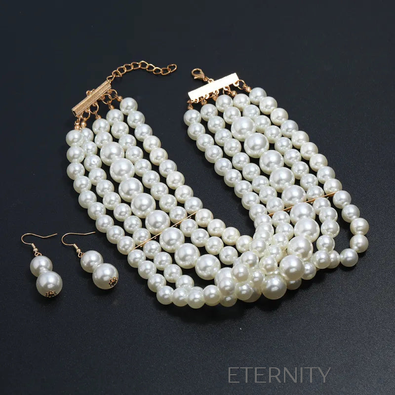 Set de Collar Choker y Zarcillos Radiant Majesty de Perlas  Set Perla Unica Acero Inoxidable  ETERNITY