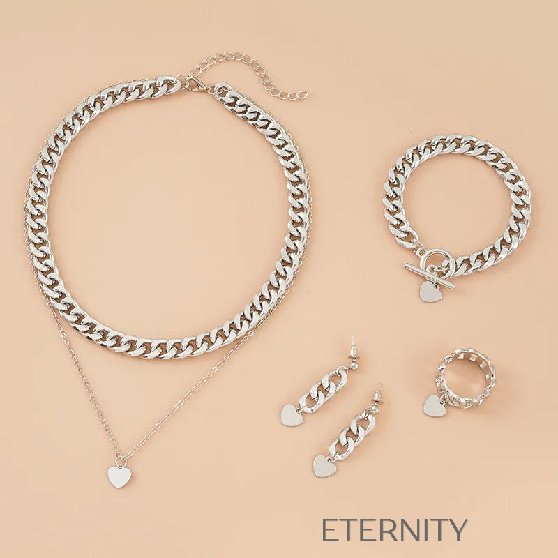 Set de Joyas Eslabones y Corazones Plata  Set Plateado Unica Acero Inoxidable  ETERNITY
