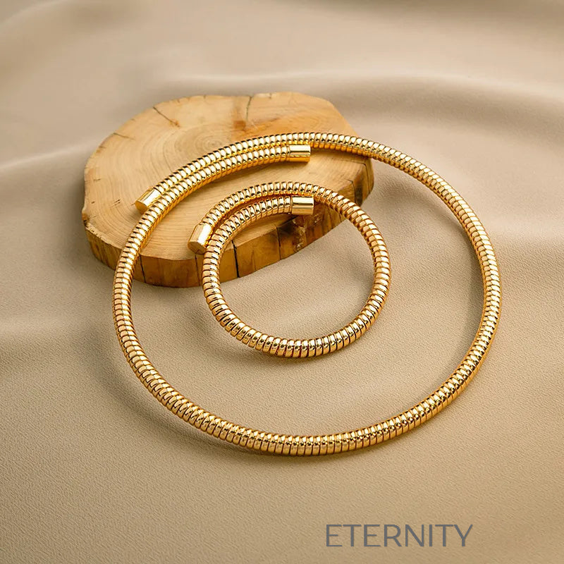 Conjunto Serpent de Gargantilla y Pulsera Flexibles de Metal Segmentado  Set Dorado Unica Acero Inoxidable  ETERNITY