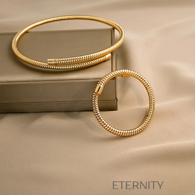 Conjunto Serpent de Gargantilla y Pulsera Flexibles de Metal Segmentado  Set Dorado Unica Acero Inoxidable  ETERNITY