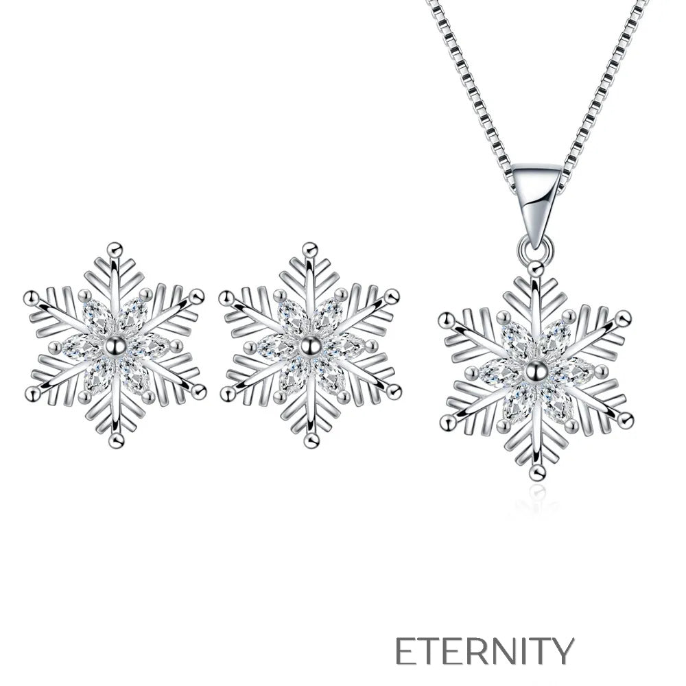 Conjunto de Collar y Zarcillos de Copo de Nieve con Cristales  Set Plateado Unica Acero Inoxidable  ETERNITY