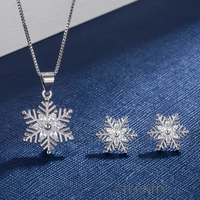 Conjunto de Collar y Zarcillos de Copo de Nieve con Cristales  Set Plateado Unica Acero Inoxidable  ETERNITY