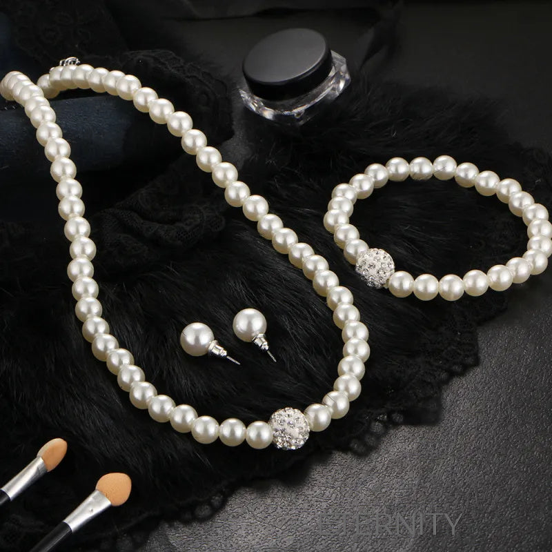 Set joyería perlas diamantes boda Set Blanco Unica Acero Inoxidable  ETERNITY