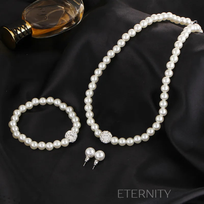 Set joyería perlas diamantes boda Set Blanco Unica Acero Inoxidable  ETERNITY