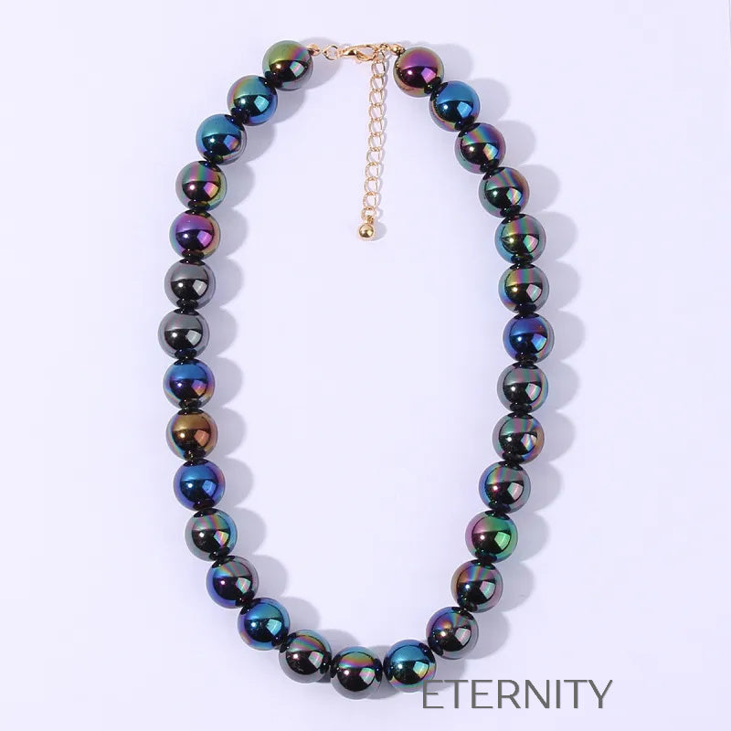 Conjunto de Collar Pulsera y Zarcillos de Perlas Iridiscentes  Set Negro Unica Acero Inoxidable  ETERNITY