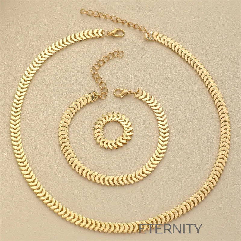 Conjunto Chevron Serpent de Escamas Articuladas  Set Dorado Unica Acero Inoxidable  ETERNITY