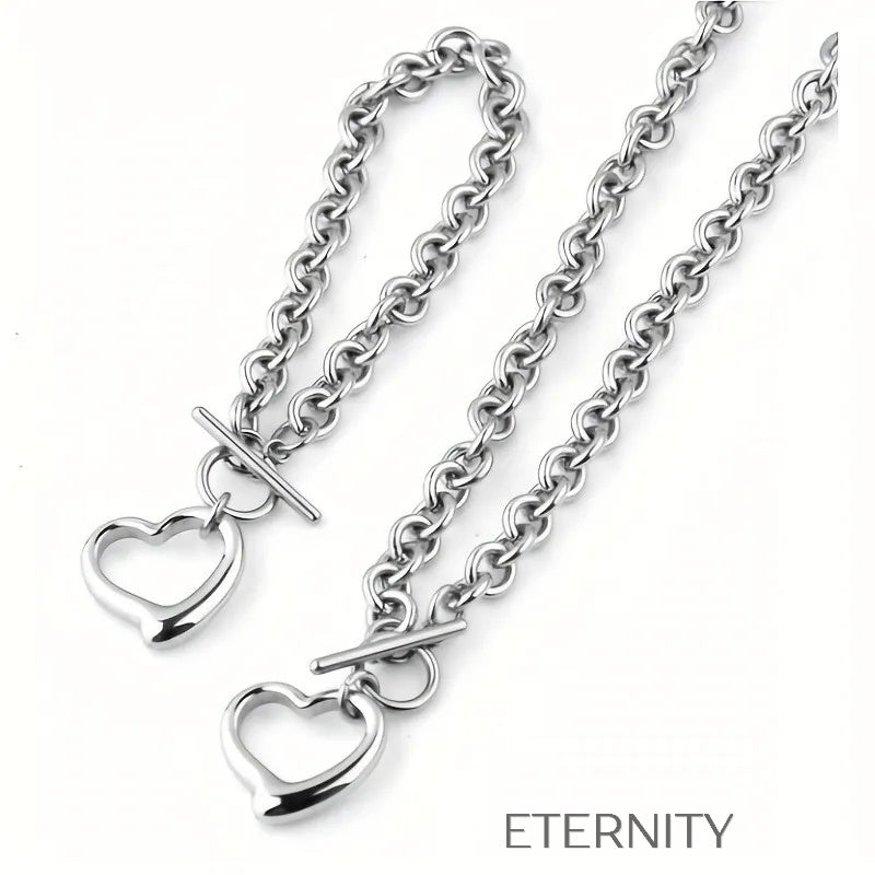 Conjunto Sweet Heart Eslabones  Set Plateado Unica Acero Inoxidable  ETERNITY
