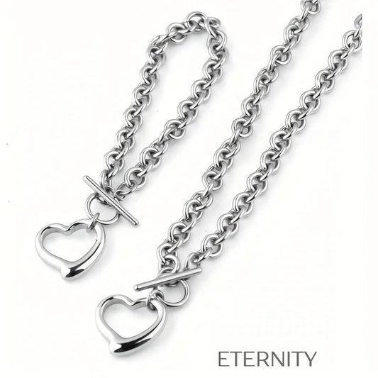 Conjunto Sweet Heart Eslabones  Set Plateado Unica Acero Inoxidable  ETERNITY